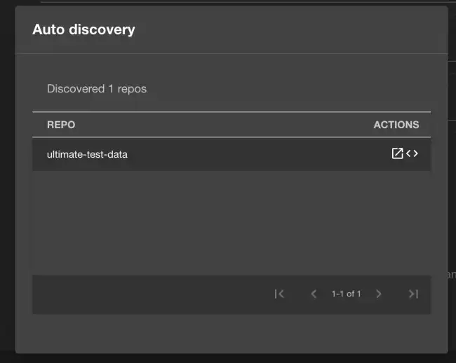 A table with the discovered repos